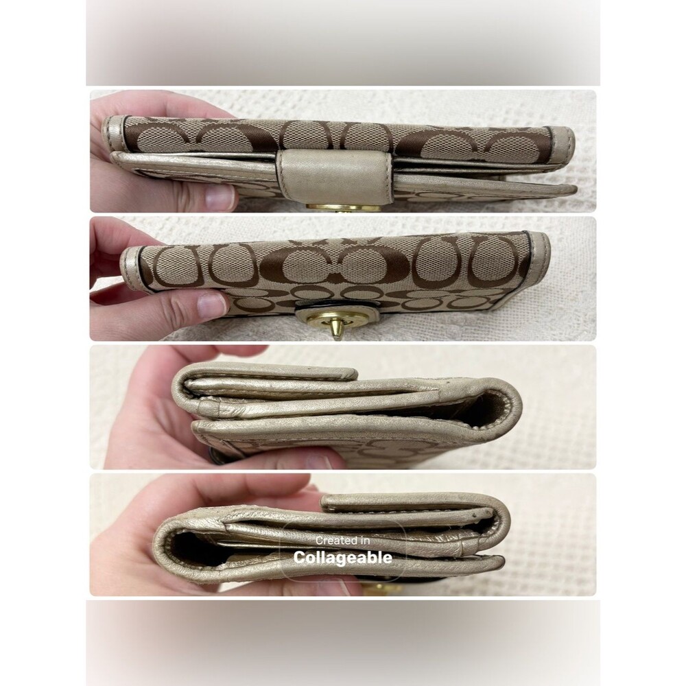 Coach Gold Signature Turnlock Wallet F43609 Khaki Metallic Long Clutch - Picture 3 of 7
